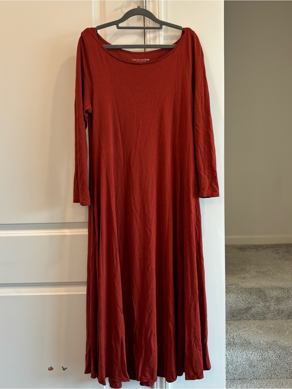 Soft Surroundings Rust Orange Jersey Knit Long Sleeve Maxi Dress L